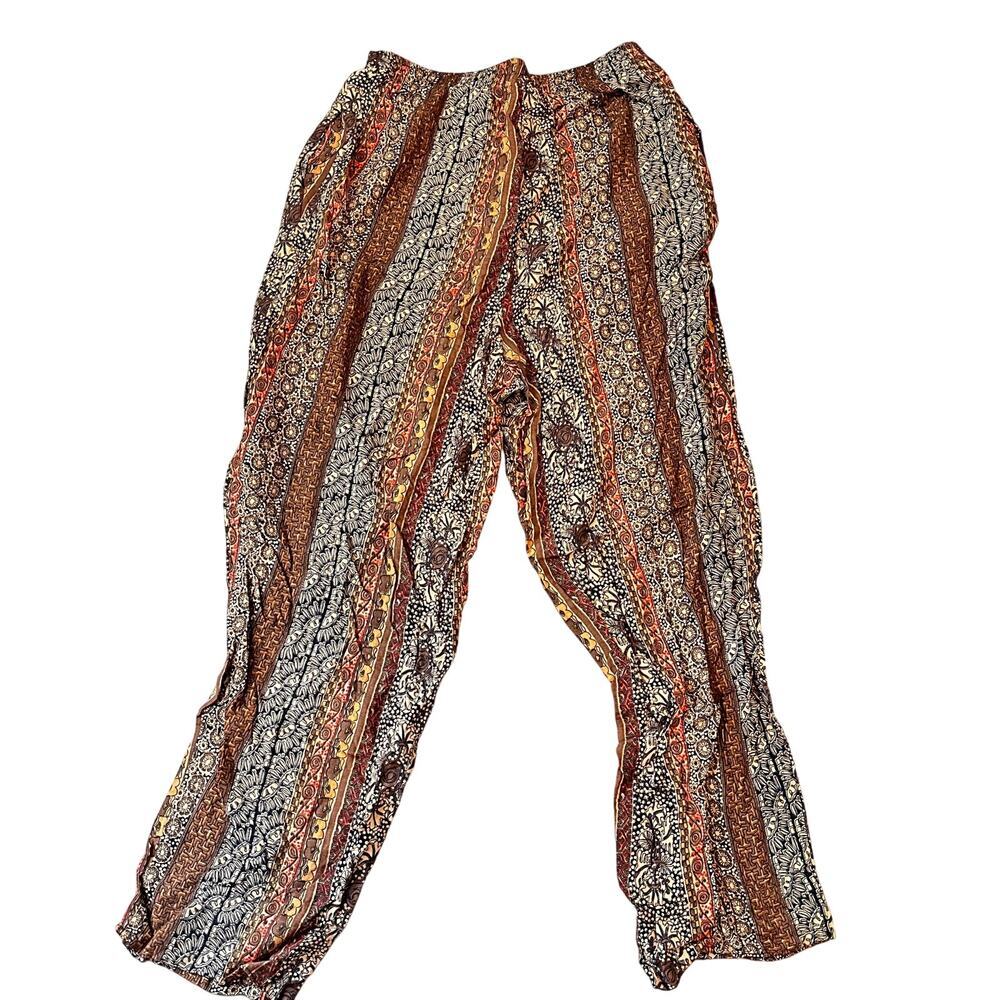 vintage boho tapestry pants kantha style medium straight leg women's gypsy - Picture 4 of 8